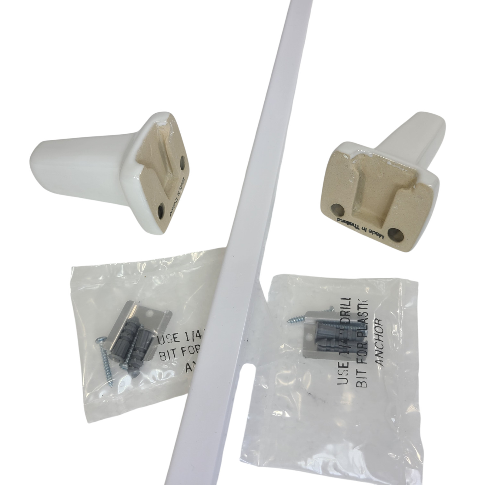 Vintage White Ceramic Towel Bar Rod Rack Post Holders Bracket Screw in Drywall