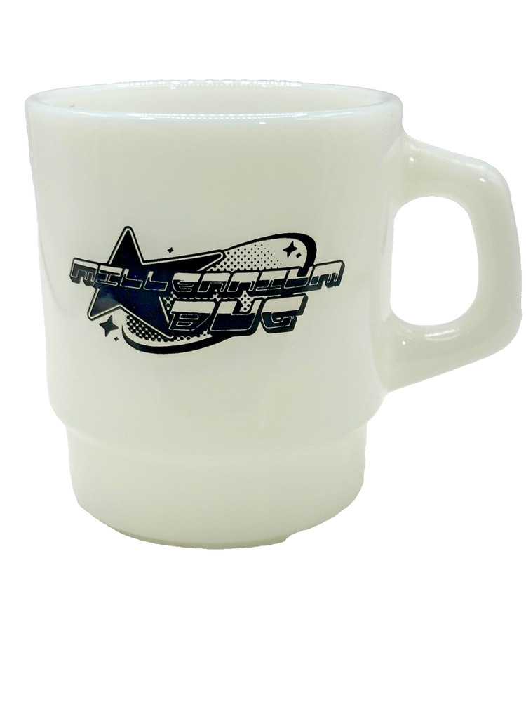 Millennium Bug Vintage Milk Glass Stackable White Mug