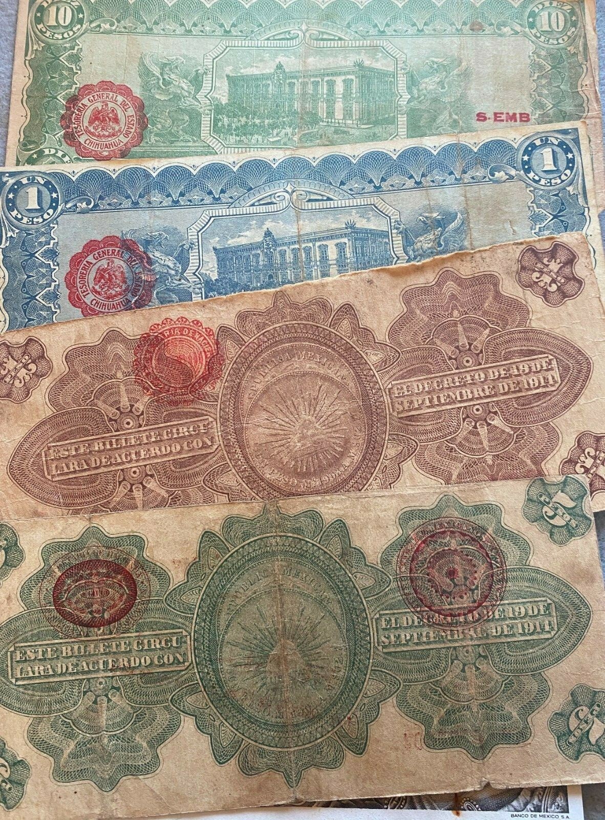 MEXICO SET 21 BANKNOTES LOT 70'S 1914 1 5 10 20 50 100 500 1000 pesos Collection