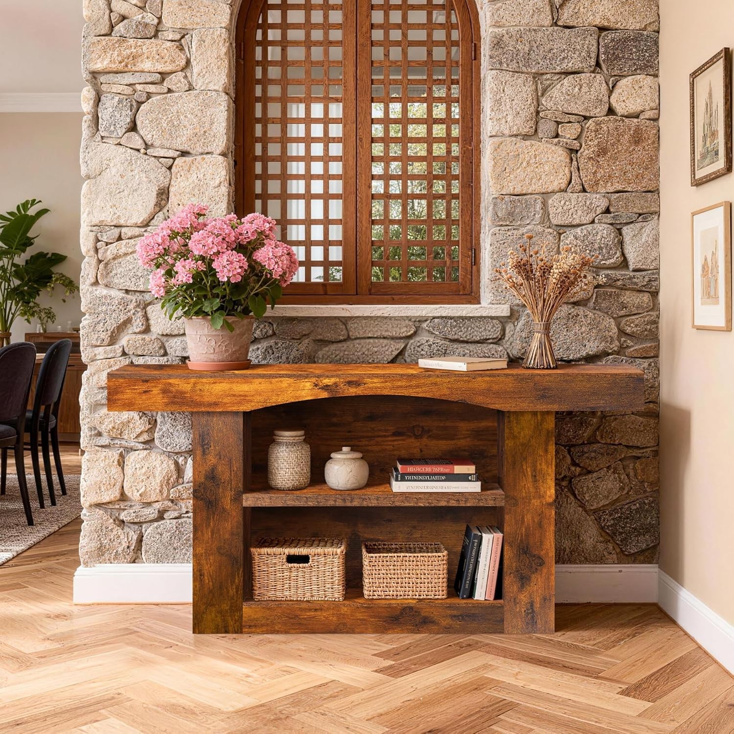 Console Table with Socket 63 Inch Entryway Table Three-Shelf Cabinet Sofa Table