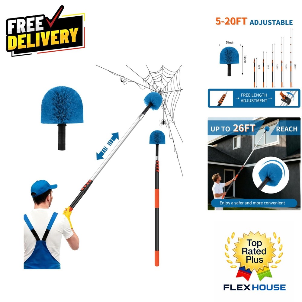 Indoor/Outdoor Cobweb Duster with Telescoping Pole 5-26FT for Versatile Cleaning