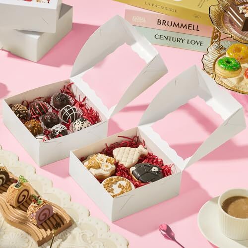 100PCS 6"x6"x2½ Bakery Boxes with Window Cookie Boxes Small Cake Boxes Macaro...