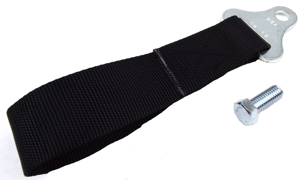 UNIVERSAL TOW HOOK STRAP DRAG STRAP TOW LOOP FRONT OR REAR BLACK