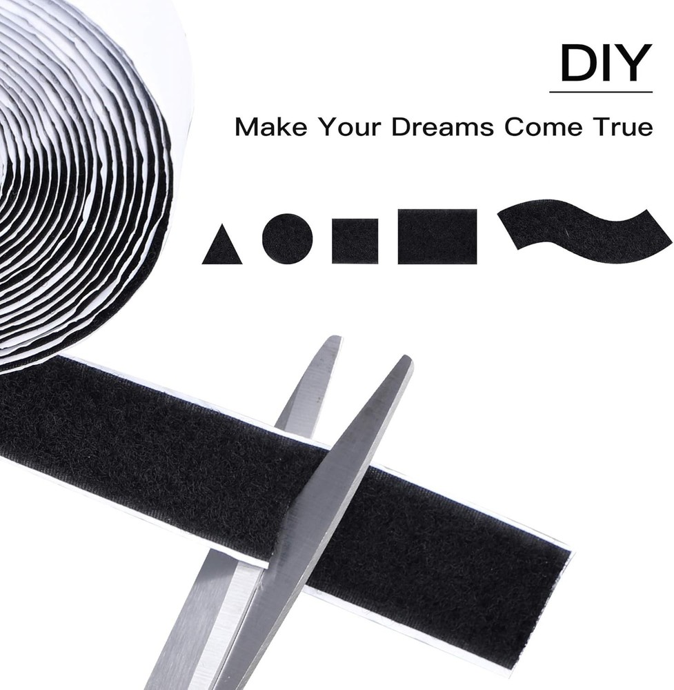 16ft Black Hook and Loop Tape - Strong Adhesive, No Residue, Multi-Surface Use
