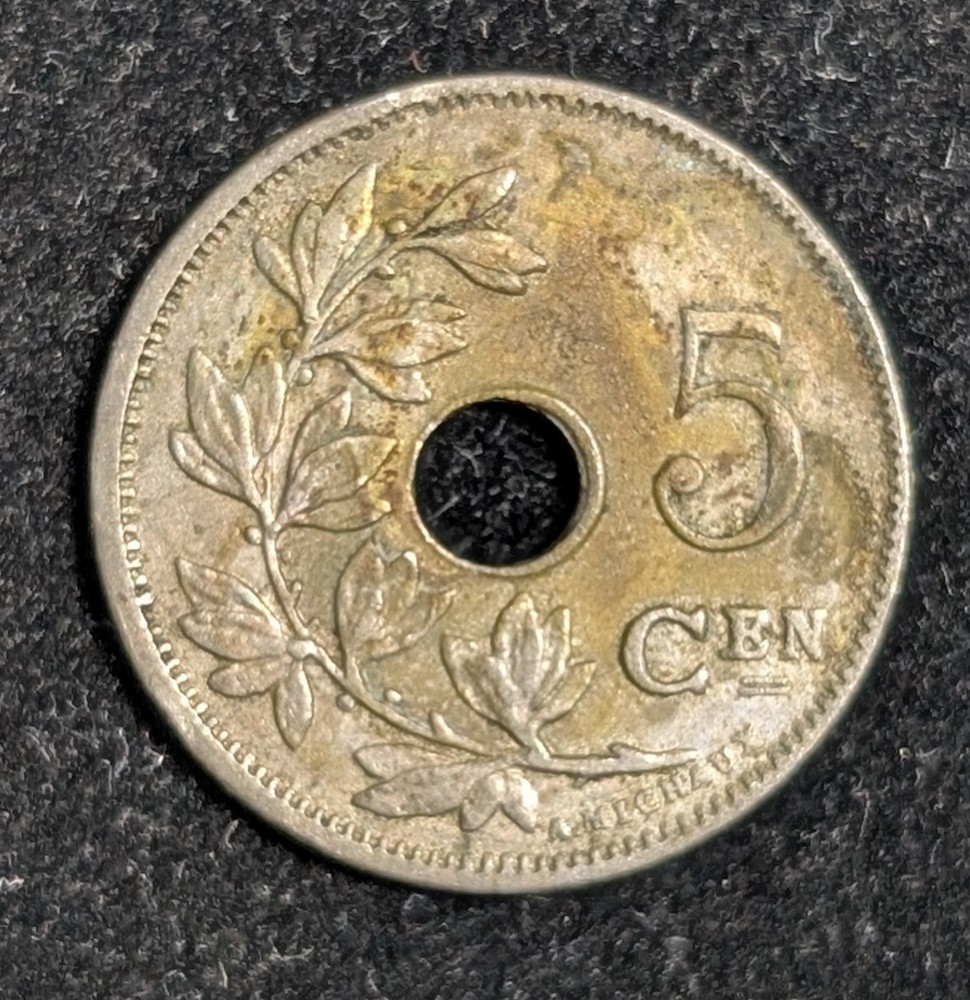 1921 Belgium 5 Centimes Circulated KM# 67