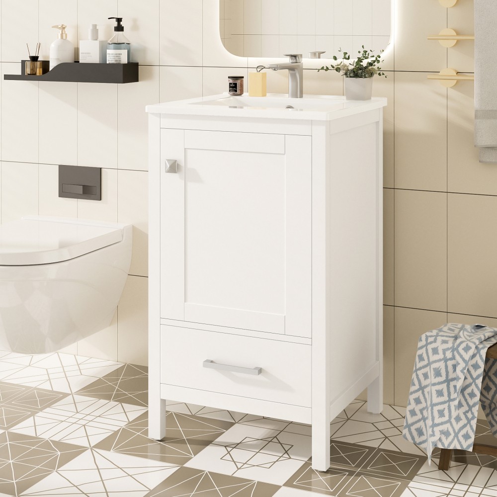 Bathroom Vanity W Ceramic Sink Double Layer Door Organizer