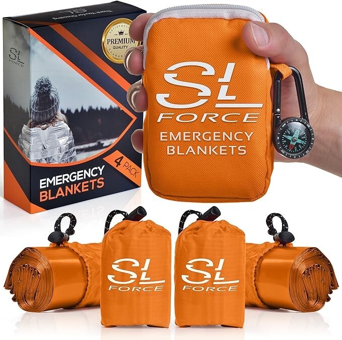 SLFORCE Emergency Blankets for Survival: 4 Pack of Gigantic Space Blanket Orange