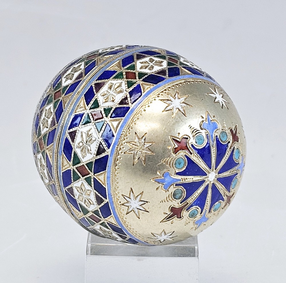Fine 19C Russian Silver Champleve Enamel Easter Egg
