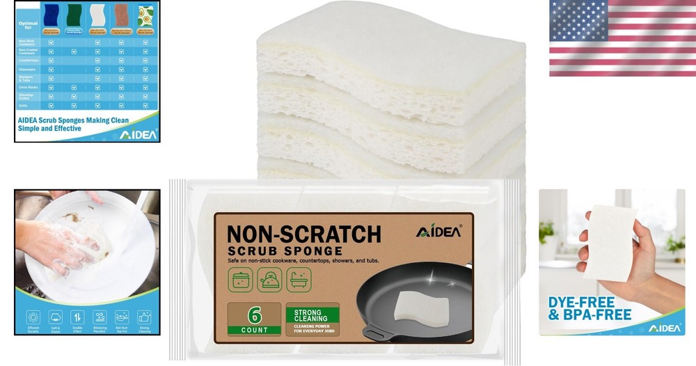 Versatile Non-Scratch Sponges - 6 Count Natural Cellulose for Kitchen & Bath