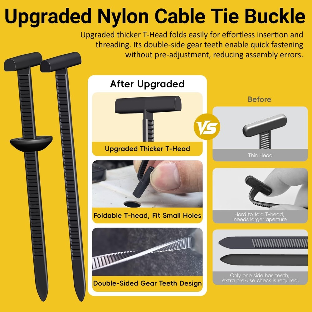 Aymier 160Pcs Upgraded Double-Side Teeth Self-Locking Nylon Universal Black