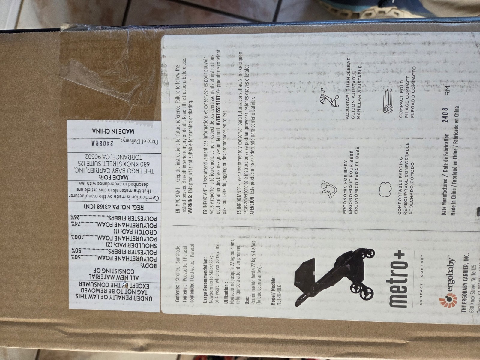 Ergobaby Metro+ Compact Baby Stroller, Lightweight Umbrella Stroller Folds