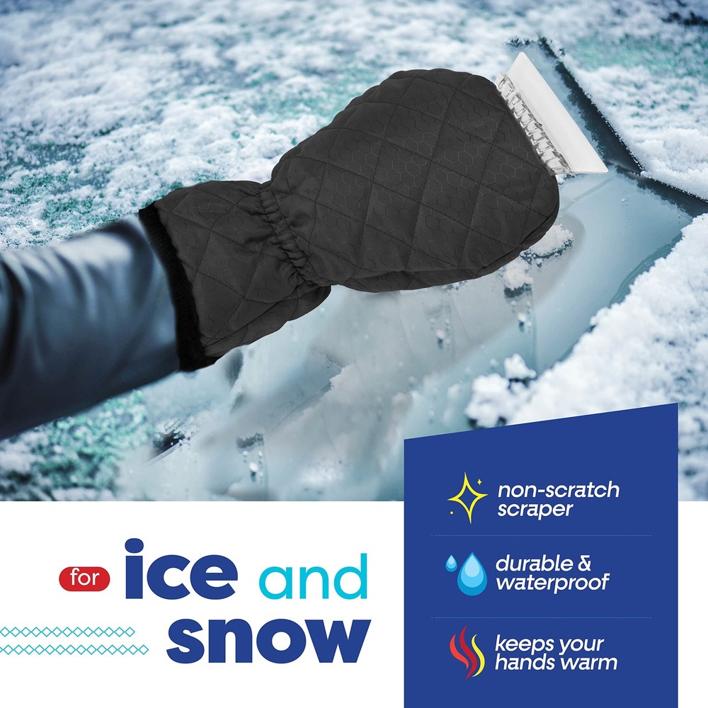 SCRUBIT Ice Scraper with Glove [2 Pack] - Car Windshield for Black