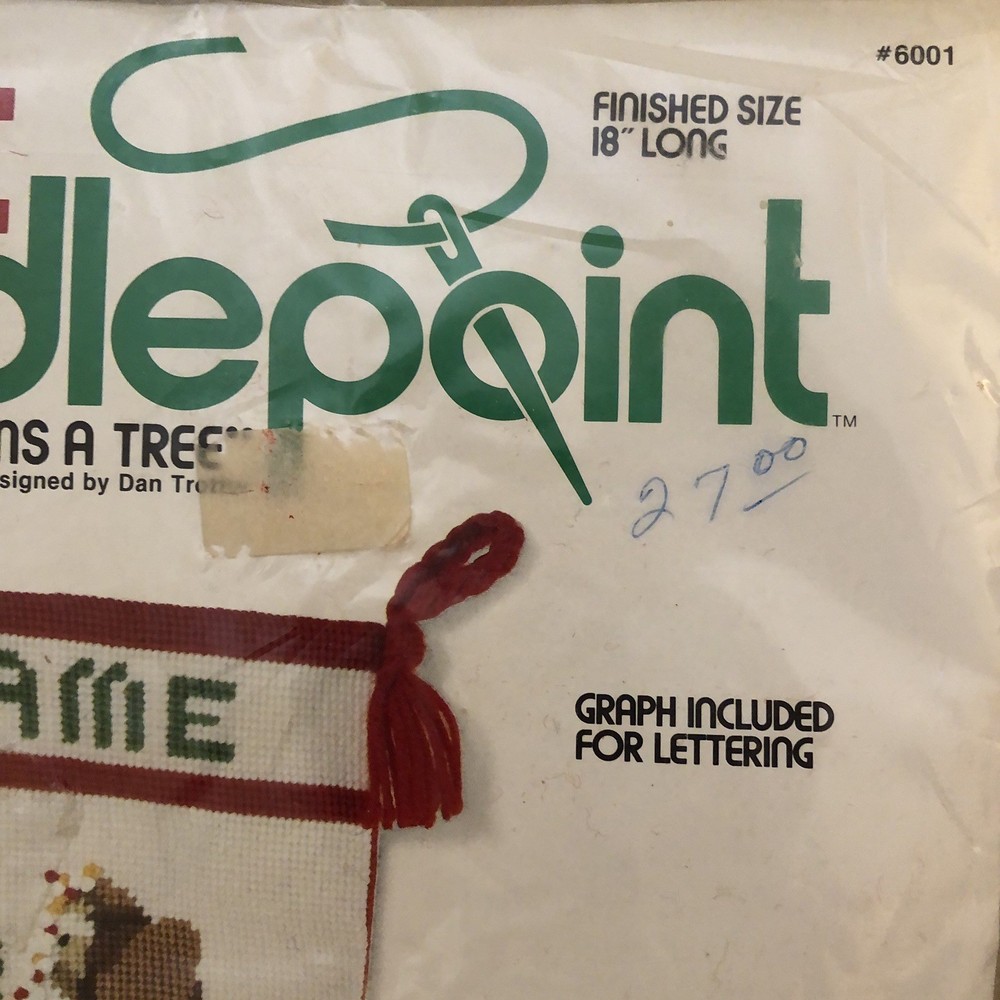 Sunset Needlepoint Stocking Kit 1978 Jingles Trims a Tree Bears 18" Opened Read