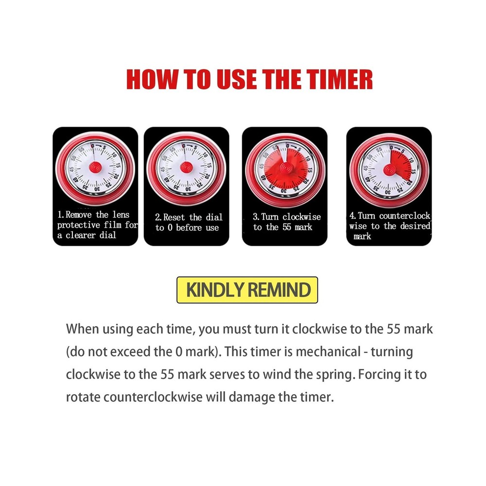 Mechanical Kitchen Timer, Eco-Friendly No Batteries Needed Magnetic... Fast Ship