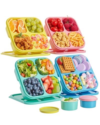 4 Pcs Snack Box Containers Set, Reusable 4 Compartment Lunchable 4 pcs
