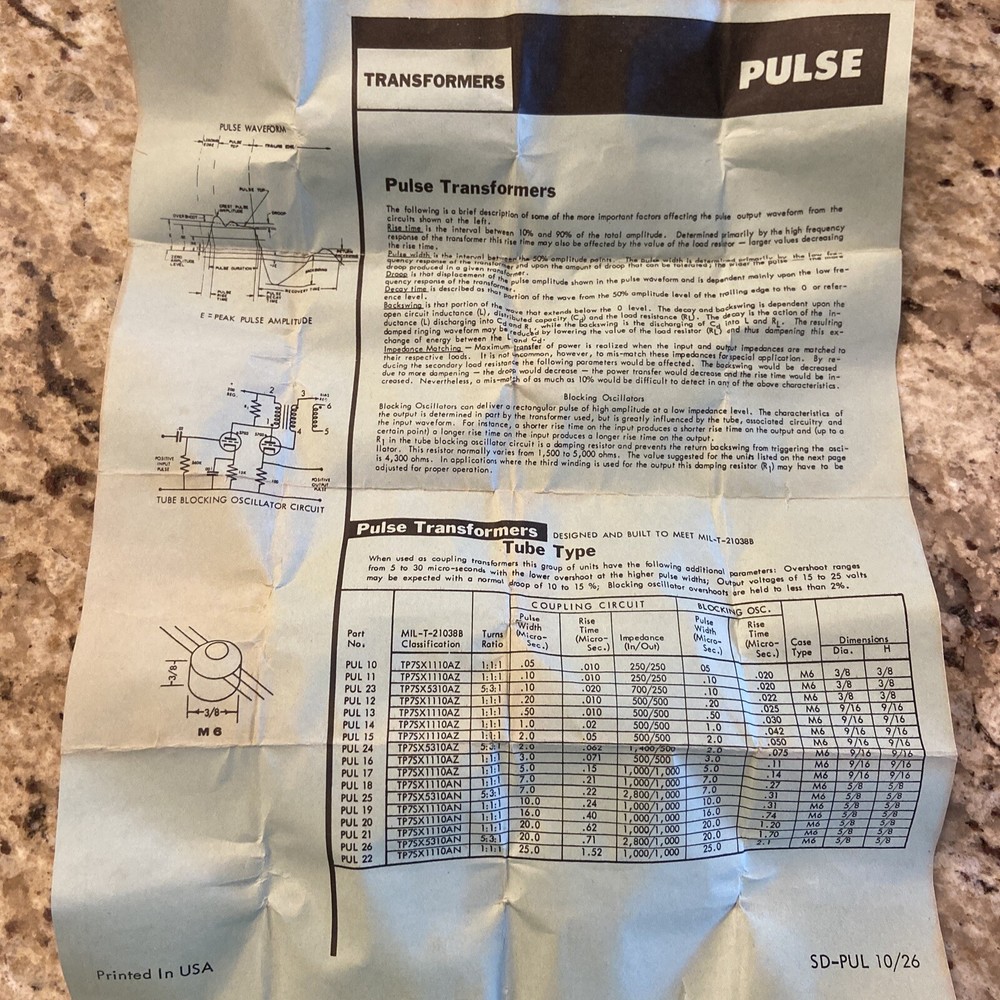 Thordarson PUL15 Pulse Transformer 2 microseconds TP7SX1110AZ