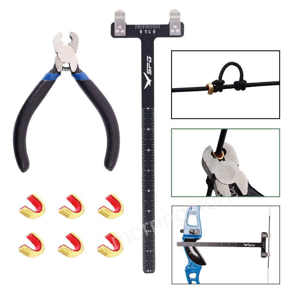 String Nock Point Tool Set Archery Bow Nokset Plier T Square Ruler 6 Brass Nock