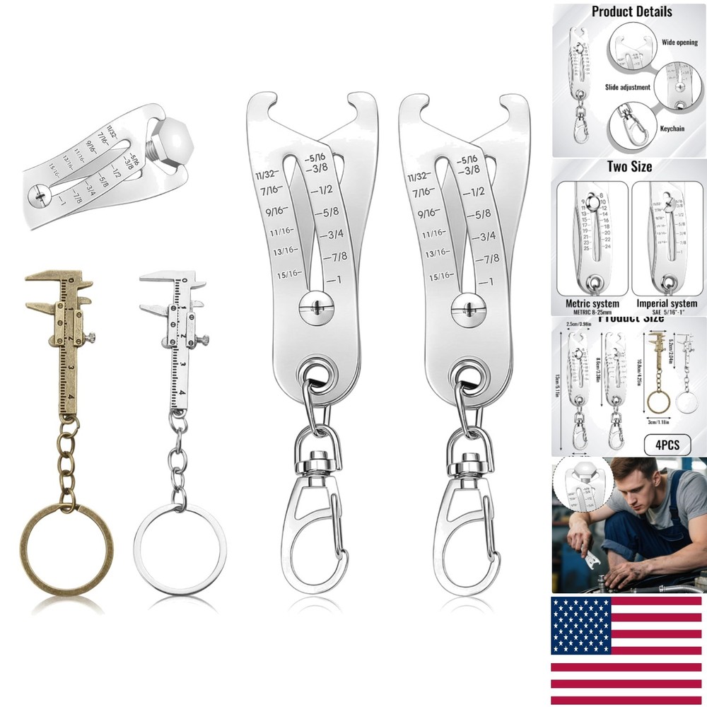 2PCS Keychain Thread Measuring Tool - Adjustable & Accurate for All Bolts