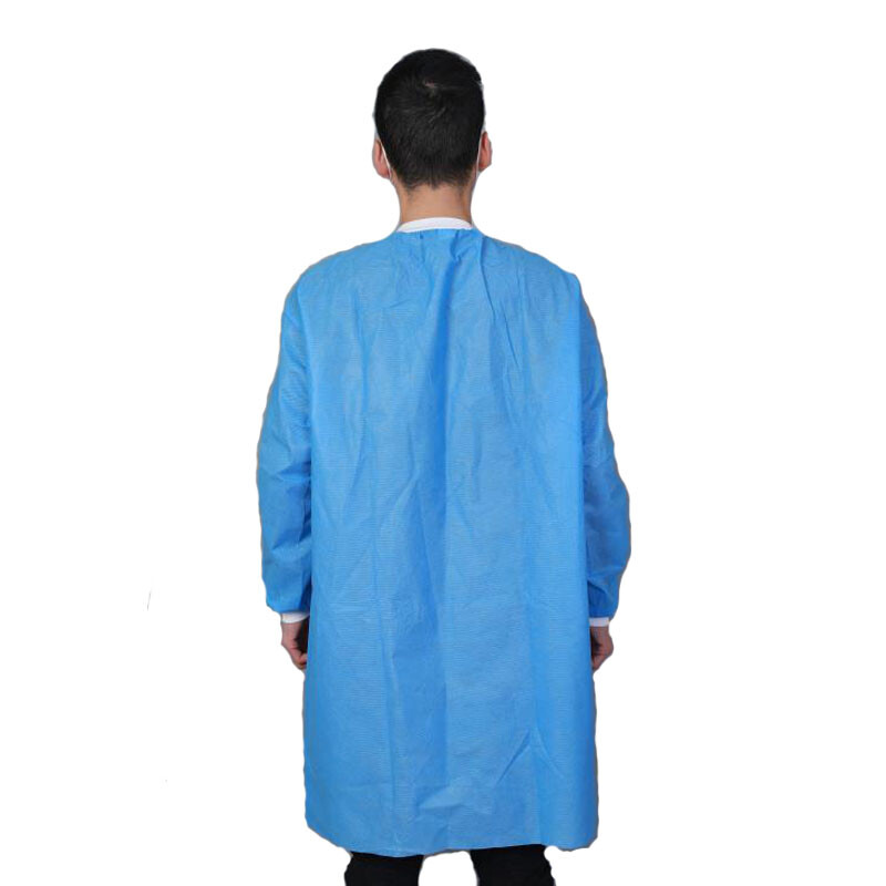 Case of 50 Medical Disposable SMS Lab Coat Gown Blue, 35gsm, With Pockets