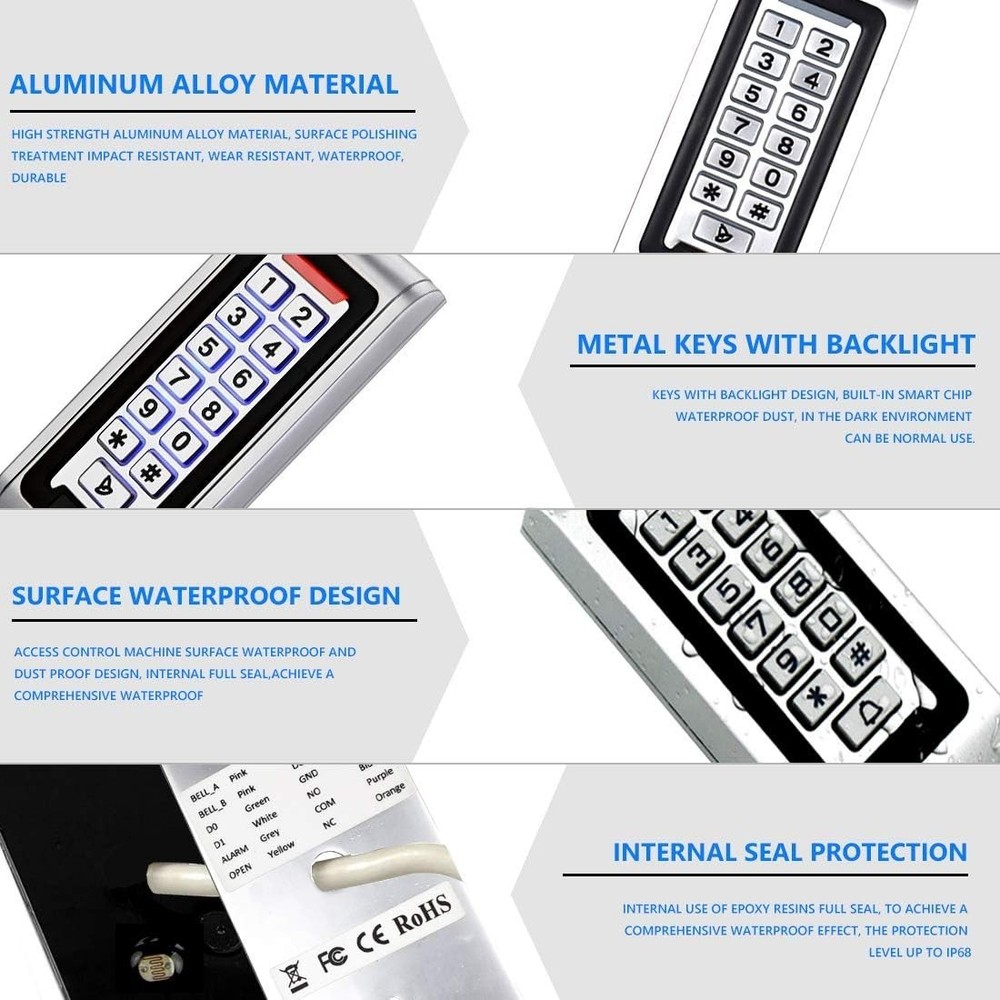 Stand-Alone Password Keypad Access Control System with 5 Proximity Keychains