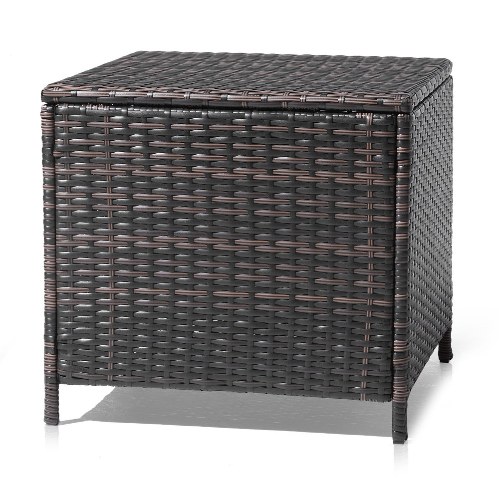 PE Wicker Side Table with Storage, Patio Rattan End Table Square Container