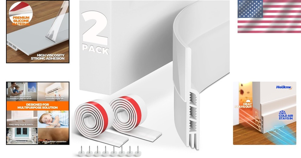 2 Pack Door Draft Stopper Seals - Silent & Energy Efficient Insulators