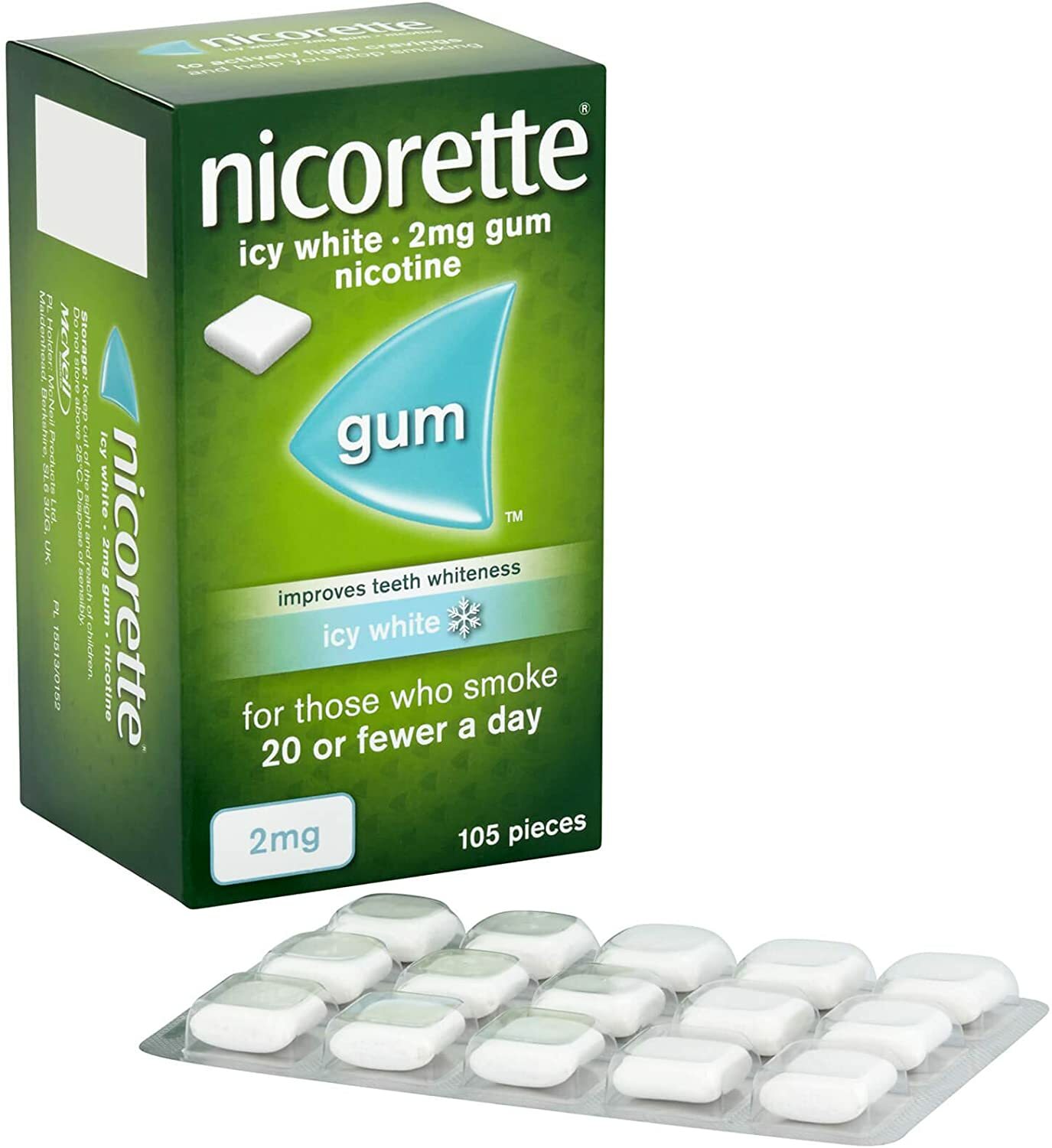 Nicorette Icy White Gum 2mg 105 Pieces "USA SELLER SHIPS SUPER FAST ""