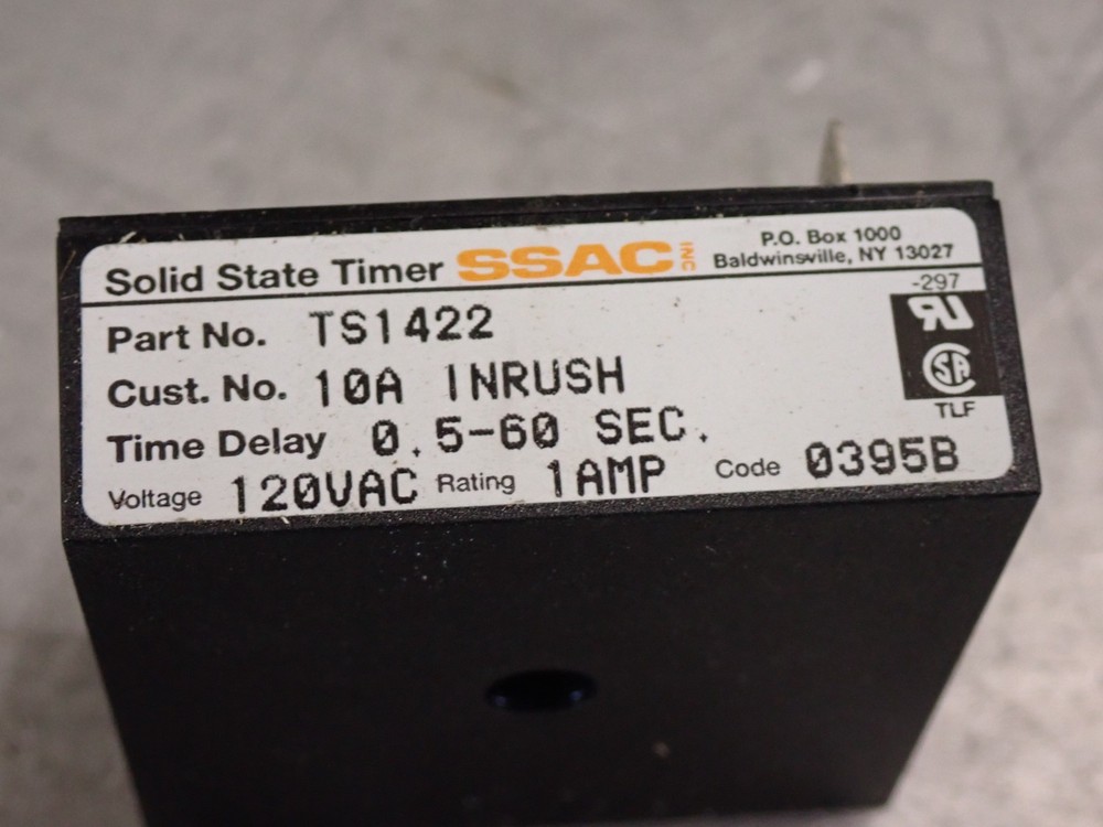 SSAC TS1422 SOLID STATE TIMER 120VAC 1 AMP 0.5-60 SEC OEM NEW