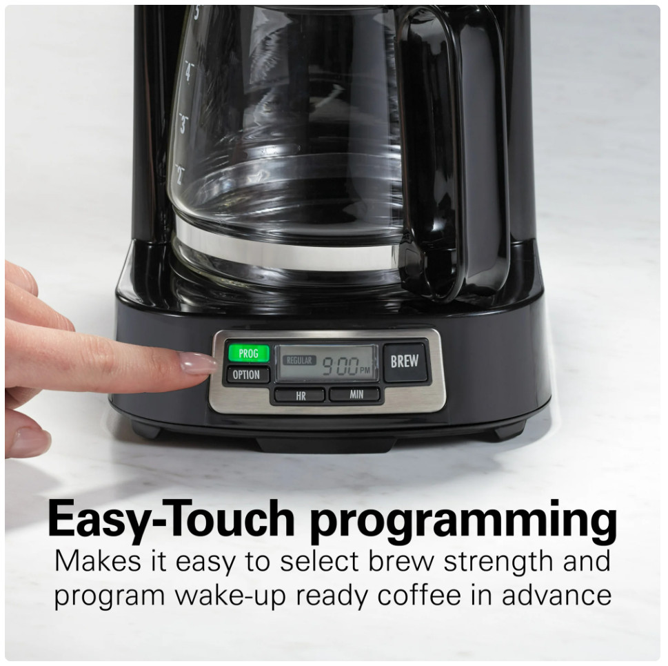 Hamilton Beach Front Fill 5-Cup Programmable Mini Drip Coffee Maker Black 46113