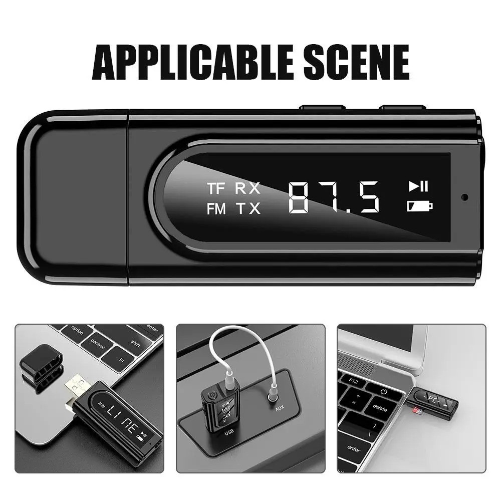 FM Transmitter Receiver Bluetooth 5.0 Adapter AUX USB For TF Card MP3 Player