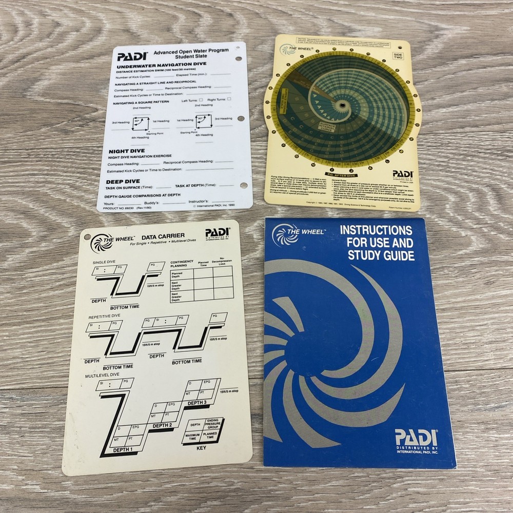 Padi the Wheel Instructions Study Guide Recreational Dive Planner