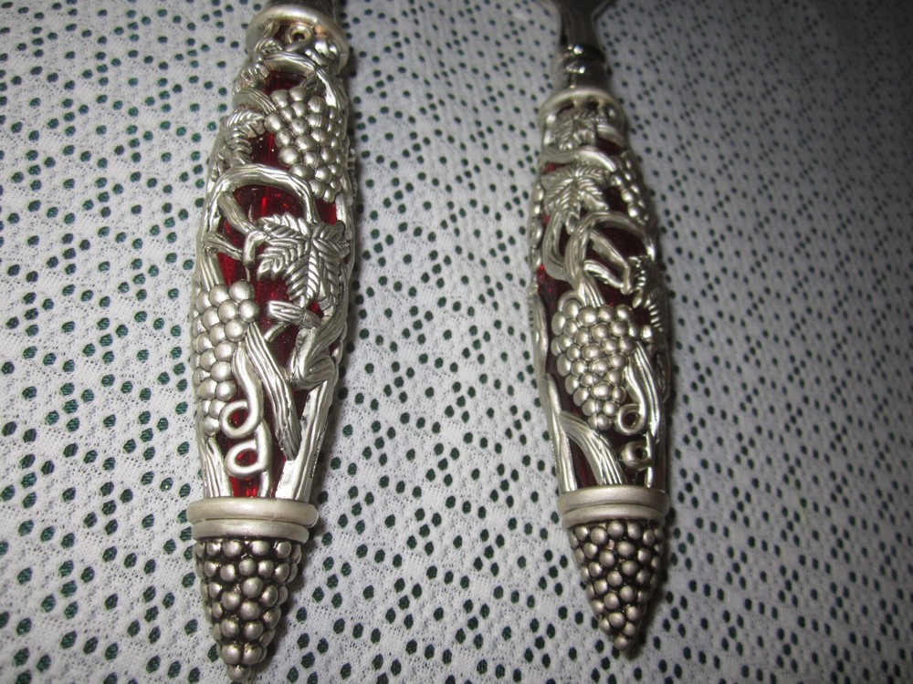 Neiman Marcus Silver Plate 2 Piece Ruby Red Handle Godinger Serving Spoon Fork