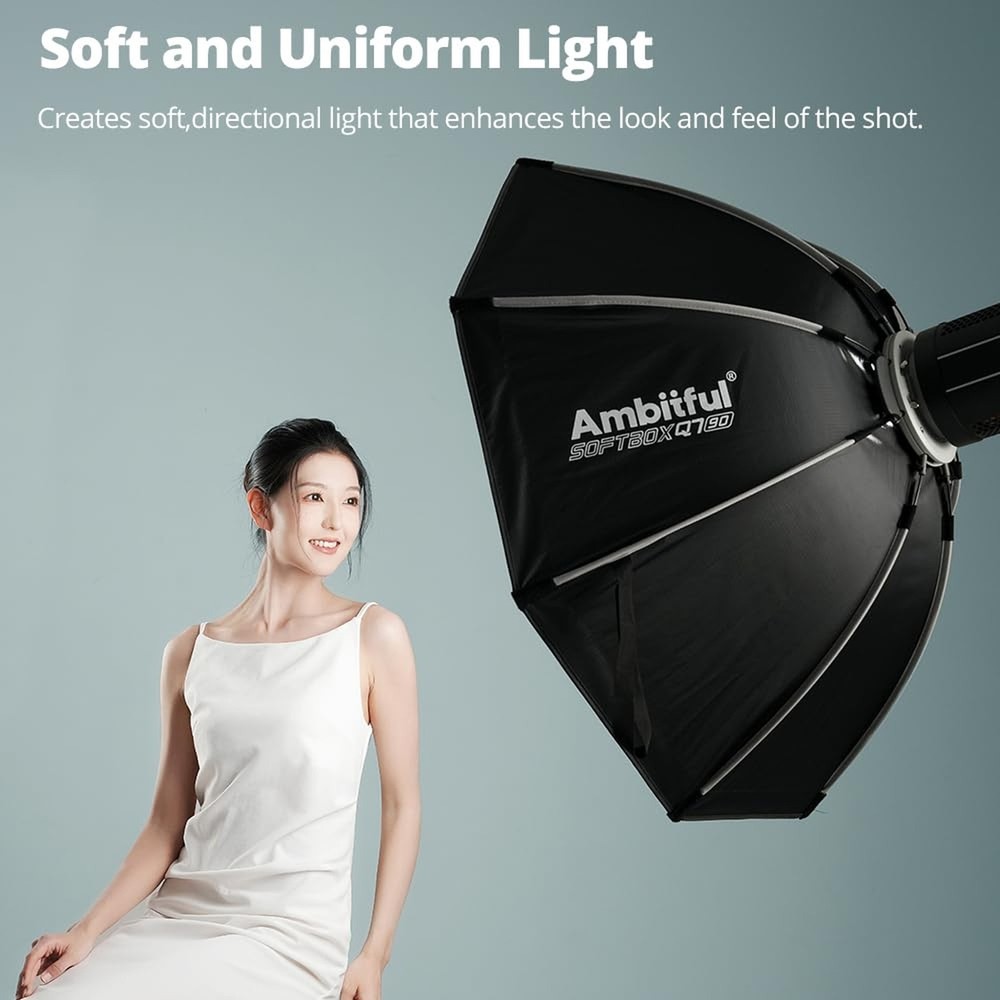 AMBITFUL 25.6" / 65cm Octagonal Softbox, Quick Release with Bowens Mount & Sp...