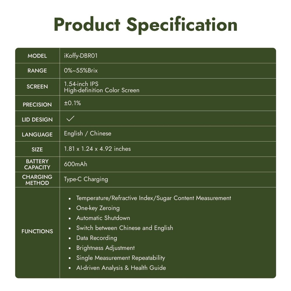 AI Digital Brix Refractometer with ATC, APP Sync & AI Analysis, 0-55% Range, ...