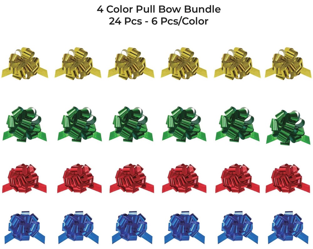 12 PCS Bundle 6" METALLIC PULL BOW BUNDLE -GOLD/BLUE/GREEN/RED