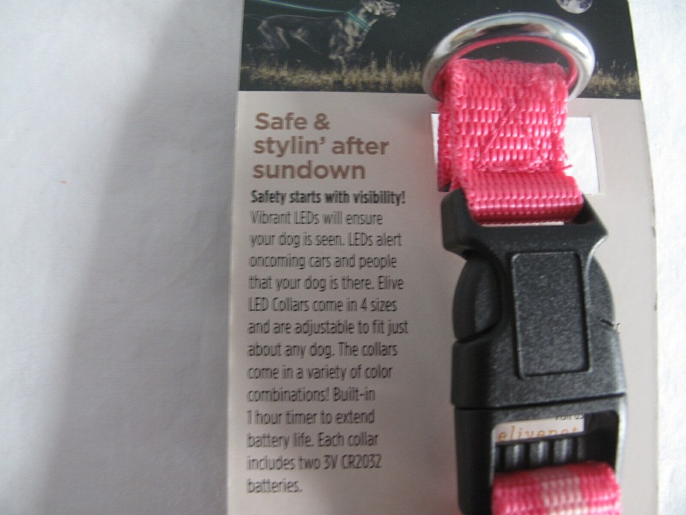 (1) NEW elive Small LED Collar PINK - Adjustable Length 10-14" - Width 3/4"