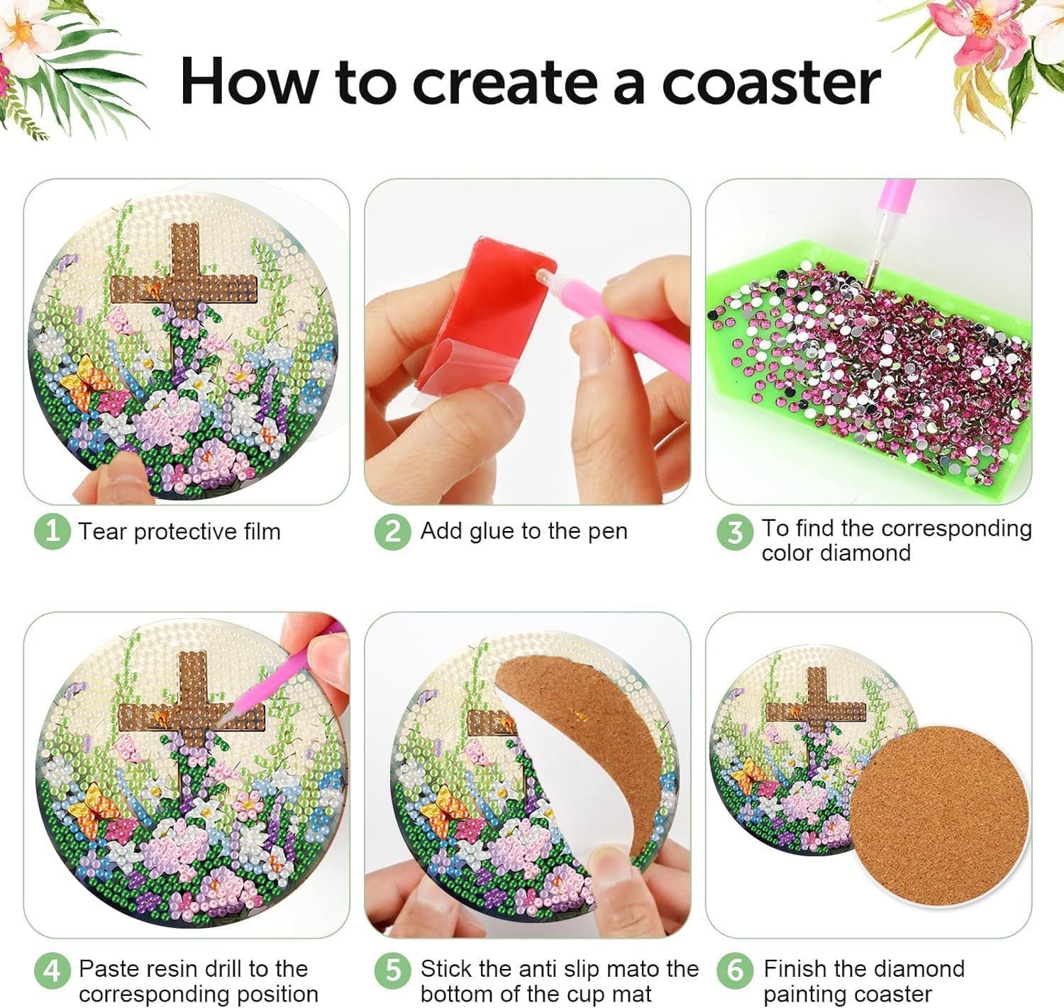 8 Pcs Diamond Art Coasters Kits for Adults - Christ Cross Diamond Painting Coast