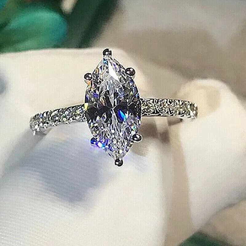 Marquise Cut 3.20 Ct Diamond Lab-Created Engagement Ring 925 Sterling Silver