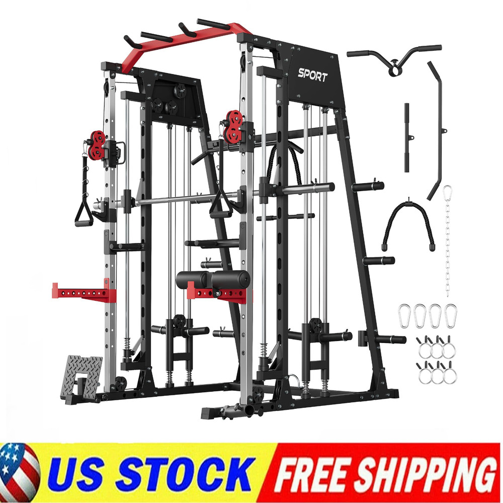 Smith Machine Strength Training Power Cage Lat-Pull Down System 2200lbSquat Rack