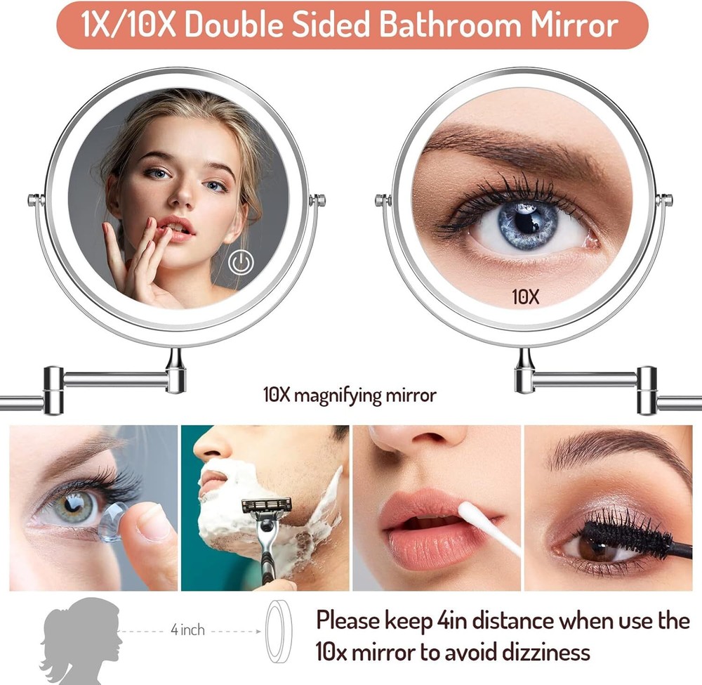 Rechargeable Wall Mounted Cosmetic Mirror with Lights (Chrome)