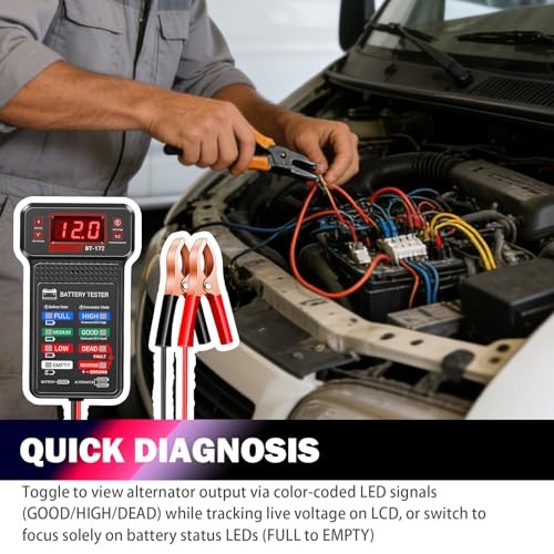 Battery Tester with LED Indicator & LCD Display - 12V Car Battery Load Tester