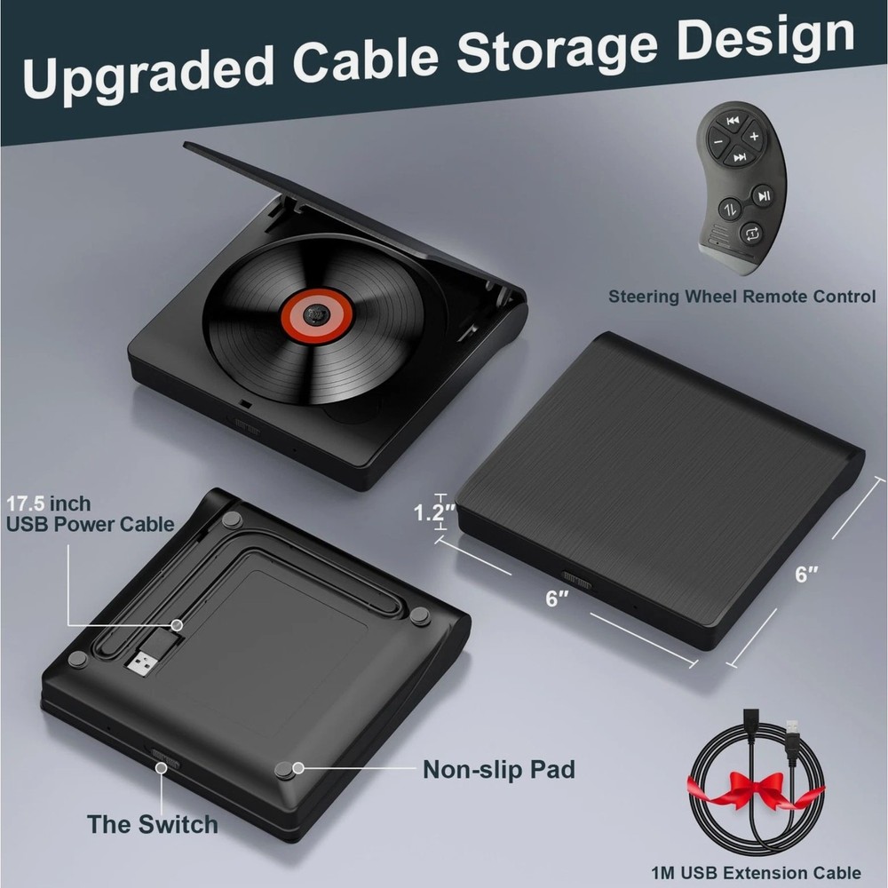 Homlab Cd Player - External Car CD Player with remote and USB cable