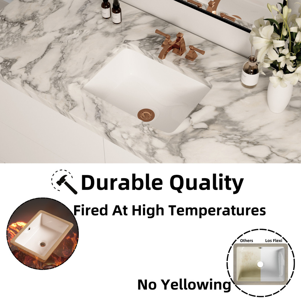 16" x12" Undermount Bathroom Sink Rectangular, White Ceramic With Overflow