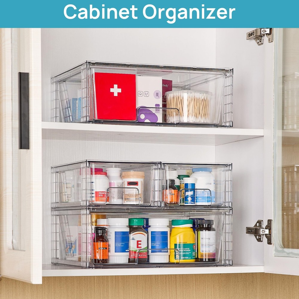 Vtopmart 3 Pack Stackable Storage Drawers, Easily Assemble Acrylic clear