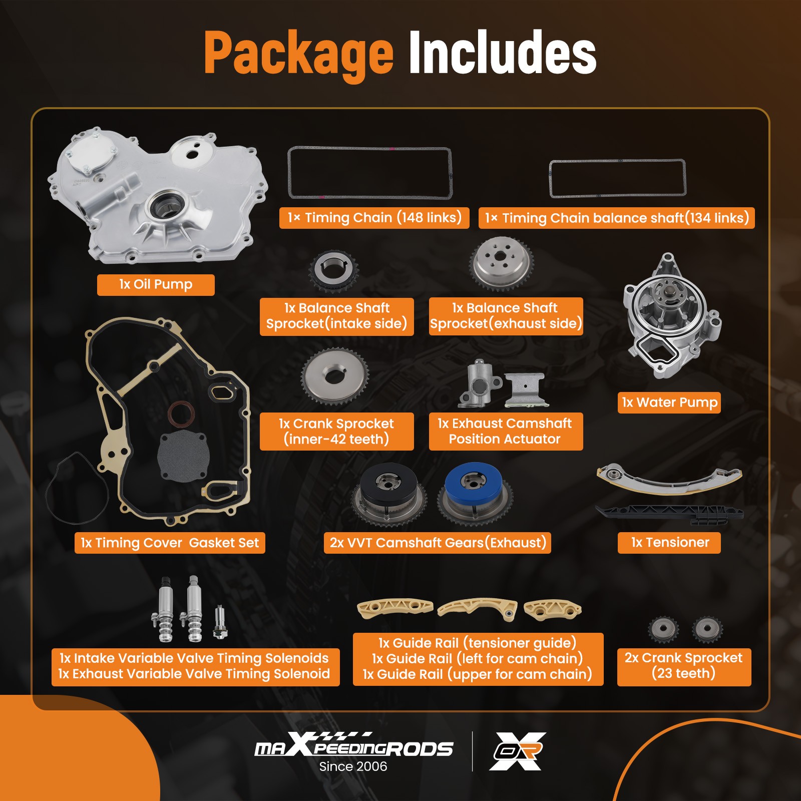 Timing Chain Kit & VVT Selenoid Actuator Oil Water Pump For 09-17 GM 2.4L Ecotec