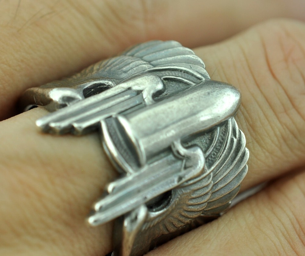 Solid 925 Sterling US Air Gunner Bullet Wings Ring