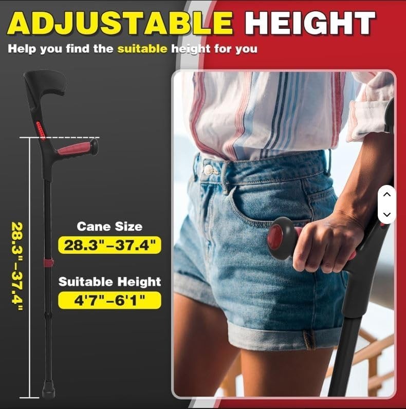 AngleMAX Mobility Red/Pink Folding Forearm Crutch, Lightweight Aluminum