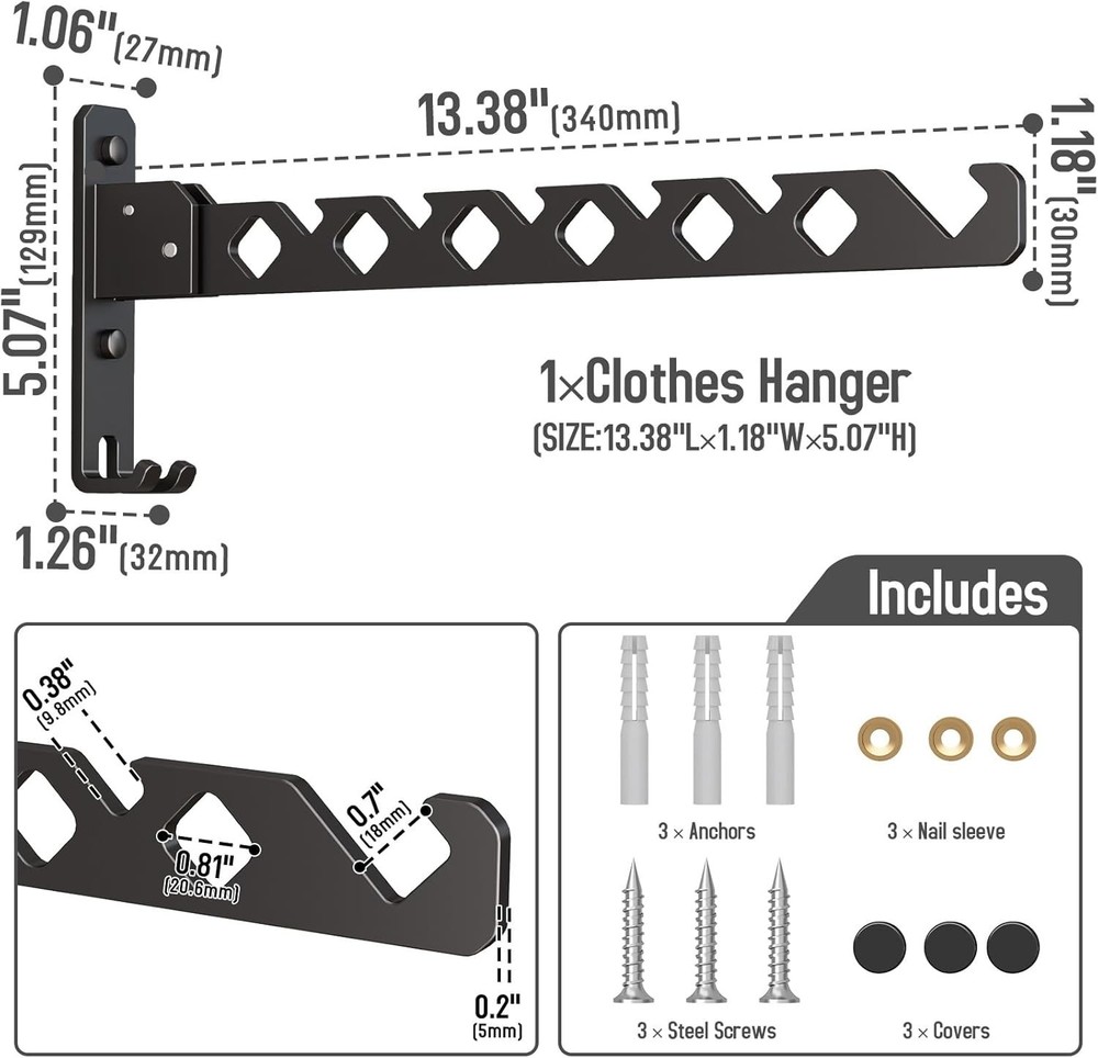 Foldable Wall Mounted Clothes Drying Rack Space Saving Laundry Hanger
