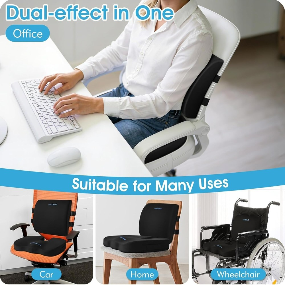 Ergonomic Seat Cushion & Lumbar Support Pillow - Memory Foam for Sciatica Pai...