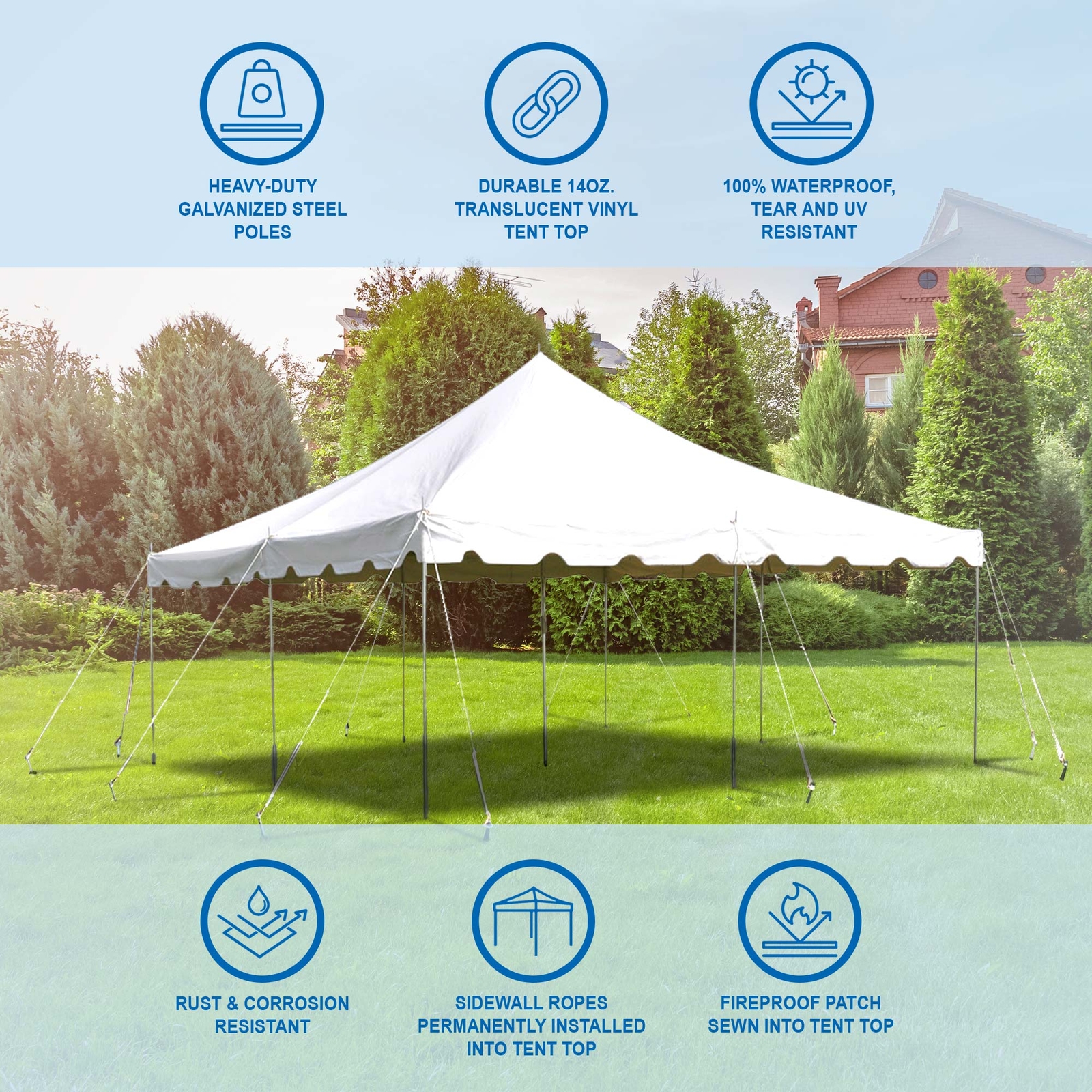 Weekender Pole Tent 20x20 White Canopy Event Wedding Party Backyard Gazebo